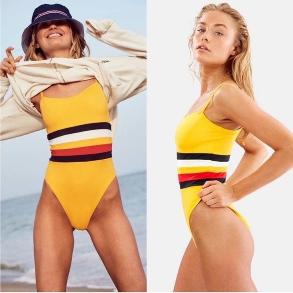 Solid‎ & Striped x RE/DONE Hollywood Striped One Piece Swimsuit Yellow Medium